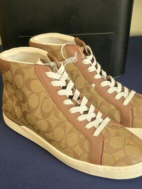 Coach Men’s Brown Monogram Sneakers Size 11 Signature Logo Lace Up Casual Shoes